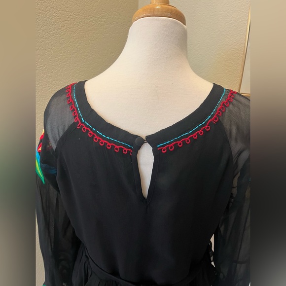 ROJA Western Black Boho Embroidered Floral Sheer Tunic Dress S - Picture 5 of 9